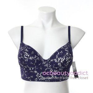 Kensie Navy & White Floral Eyelet Bralette Bra 32B